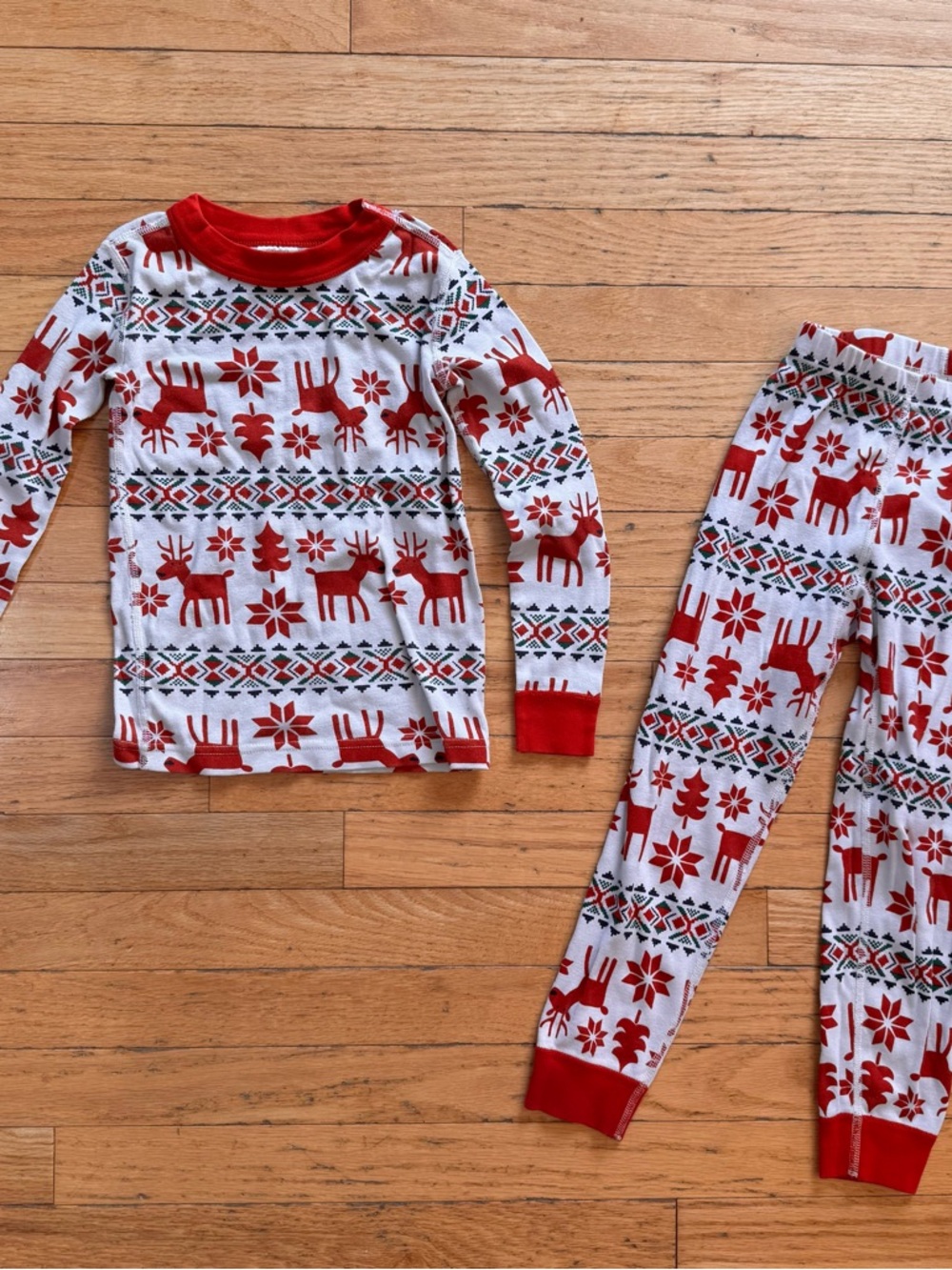 Hanna Andersson Kids Organic Cotton Reindeer Fair Isle Pajama Set Red White US 5
